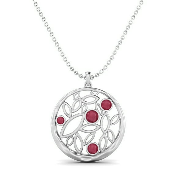 1.10 Cts Ruby Glass Filled Round Filigree Pendant 925 Sterling Silver Women Chain Necklace