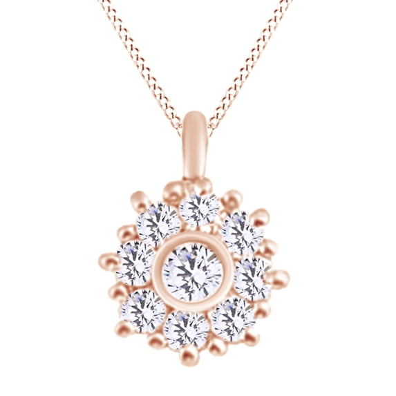 AFFY (1/10 Cttw) Round Shape White Natural Diamond Halo Pendant Necklace In 14K Solid Rose Gold