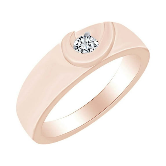 AFFY 1/10 Cttw Round Shape White Natural Diamond Wedding Band Ring In 14k Solid Rose Gold (0.10 Carat) Ring Size-13