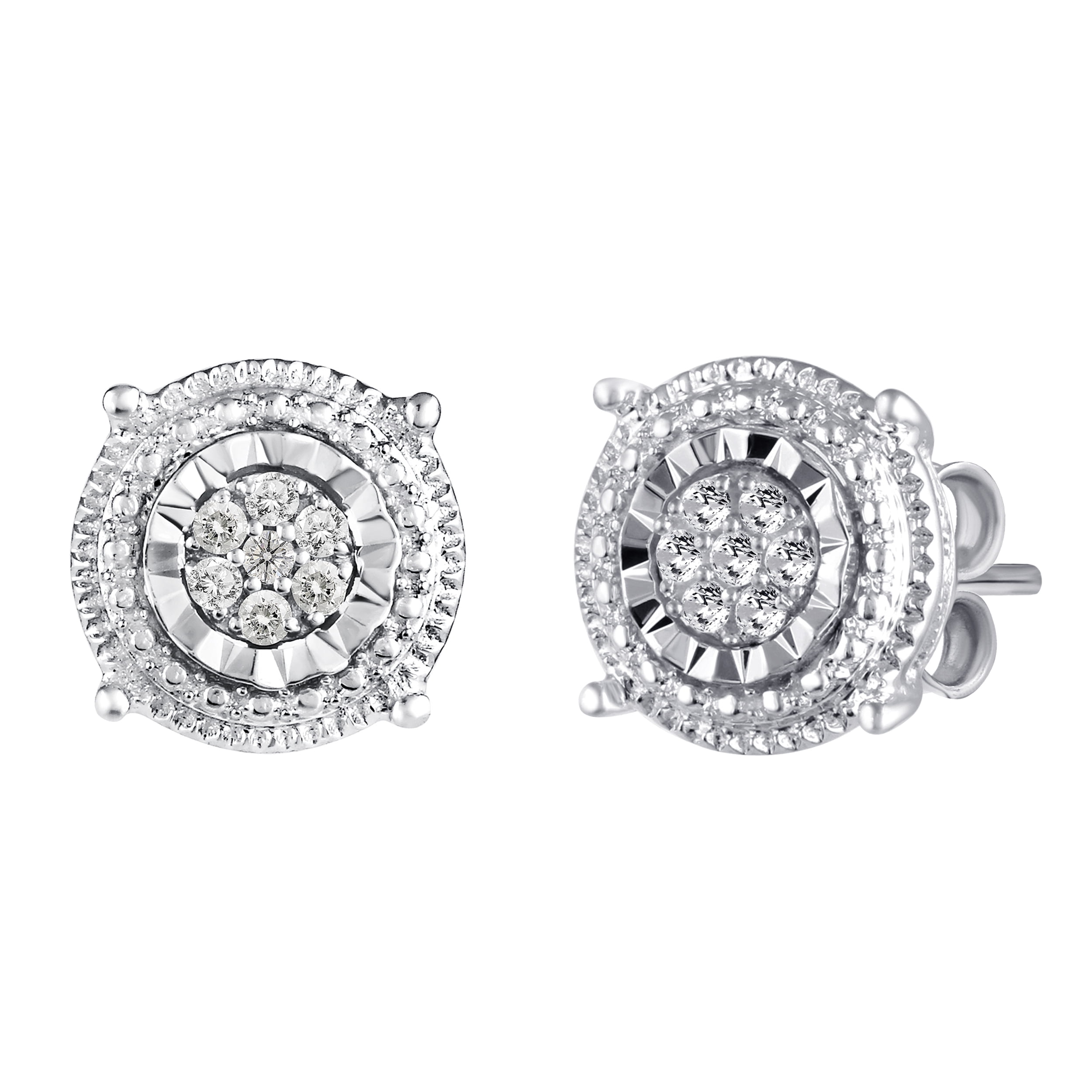 1/10 Ctw Round Natural Diamond Stud Earrings set in 925 Sterling Silver