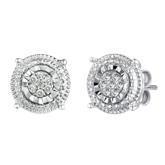 1/10 Ctw Round Natural Diamond Stud Earrings set in 925 Sterling Silver