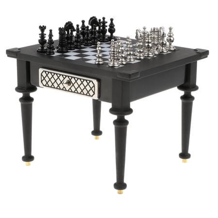 1:10 Desktop Chess Pieces Movable Draughts Table with Drawer Model Collection Toy Showcase Display