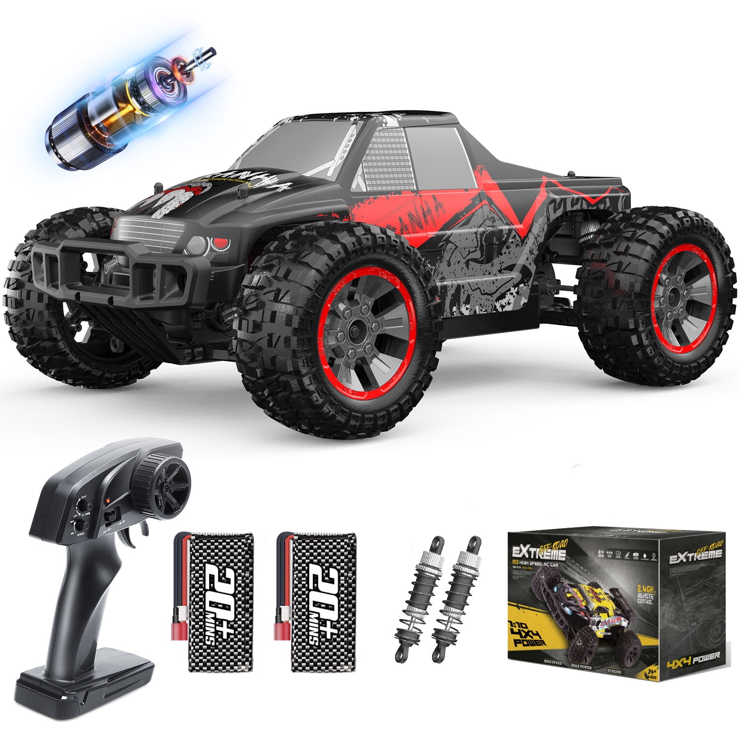 JoyStone 1:10 Large Scale High Speed RC Cars, 35+ mph Hobby Grade 4WD Off Road Remote Control Monster Truck for Adults Boys with 2 Batteries
