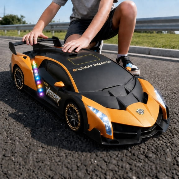 1:10 Big Size Transform RC Car, Gesture Sensing, 2.4GHz Remote Control, One-Button Transform to Robot, LED Lights, Gift for Kids Ages 6-12 (Gold)
