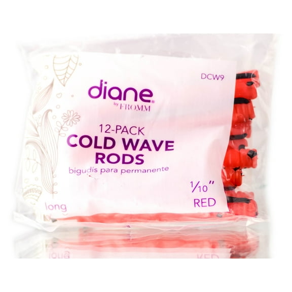 1/10" - Long , Diane 12 PC Red Cold Wave Rods , Hair Scalp - Pack of 1 w/ SLEEKSHOP Teasing Comb