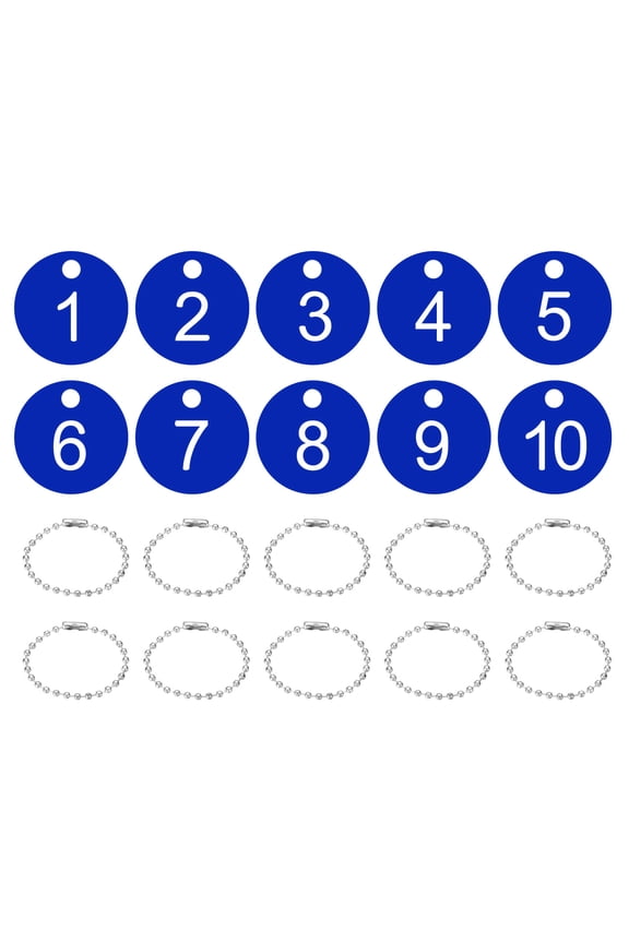 1-10 Number Tags, 10Pcs Round ID Number Key Tags Plastic Numbered Keychain with Key Rings for Luggage Lockers Organizer Field Sales Hangers Clothes Labels, Blue-Black