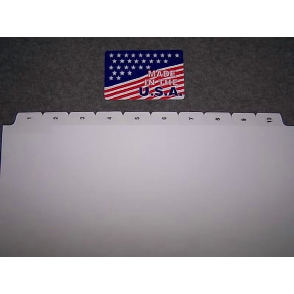 1-10 Numbered Index Divider Tabs 50 SETS NO holes for GBC or Spiral binding