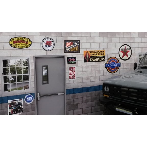 1/10 RC Rock Crawler - 43 piece Scale Accessory - Garage Sign Decals - 1:10 Scale Accessory Diorama