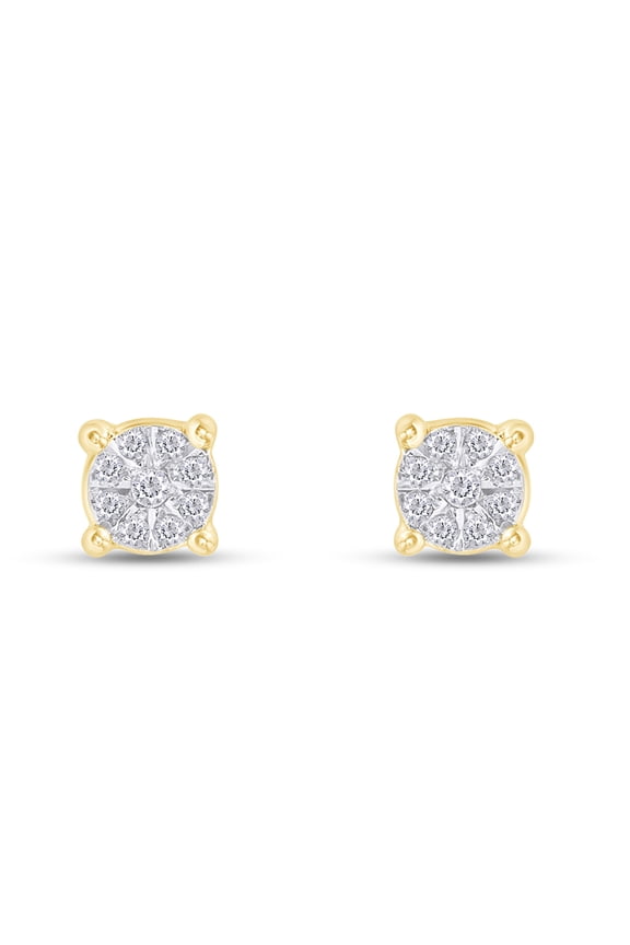1/10 Round Cut Natural White Diamond Stud Earrings With Miracle Setting In 14K Yellow Gold Over Sterling Silver (0.1 Cttw, I2-I3 Clarity)
