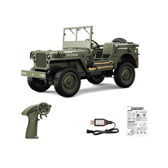 1/10 Scale 4WD RC Off Road Vehicle 2.4GHz Remote Control Rock Crawler Hobby Truck With LED Lights Dual Motor Drive RTR Green For Dirt Grass And Gravel- Army Green