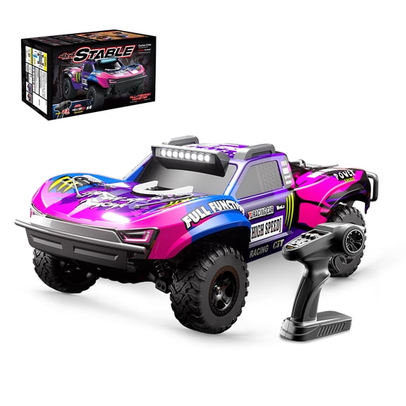1/10 Scale Brushless RC Off Road Truck 4WD High Speed Remote Control Racing Vehicle With Hydraulic Shock Suspension Steel Drive Shafts LED Lights Electric Model For Adults Hobbyists-Pink/Purple