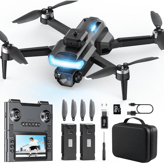 JoyStone Foldable Drone with 1080P Camera for Adults, RC Quadcopter with 4.3″ HD Screen Controller, Brushless Motor, Obstacle Avoidance, Optical Flow, 2 Batteries, Gift for Beginners