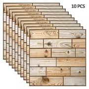 1/10-Sheet Premium Stick On Kitchen Backsplash Tiles, 12"x12" Peel and Stick Self Adhesive Bathroom 3D Wall Tiles, Faux Wood Design (Bronw1,10pcs)