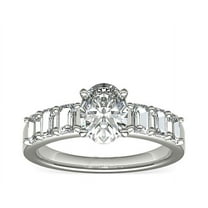1.10 T.C.W Brilliant Oval Cut Natural Diamond Wonderful Solitiare with Accents Engagement Ring for Women Solid 14K White Gold Size 3