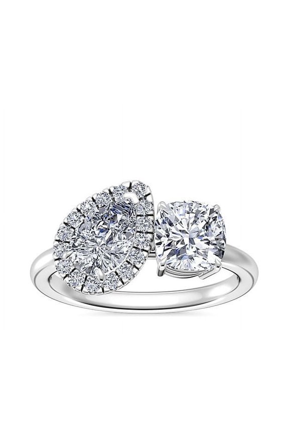 1.10 T.C.W Cushion & Pear Shape Natural Diamond Latest Design Wedding Two Stone Ring for Ladies Solid 950 Platinum Size 8