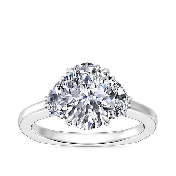 1.10 T.C.W Oval Shaped Real Diamond New Design Three Stone Wedding Ring for Women Solid 18K White Gold Size 3.5