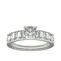 1.10 T.C.W Unique Solitaire with Accents Cushion Genuine Diamond Wedding Ring for Women Solid 14K White Gold Size 7