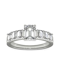 1.10 T.C.W Unique Solitaire with Accents Emerald Natural Diamond Engagement Ring for Women Solid 14K White Gold Size 7