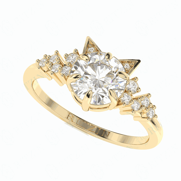 1.10 TCW Lab Grown Diamond Round Cut Cluster Engagement Ring 10K Yellow Gold