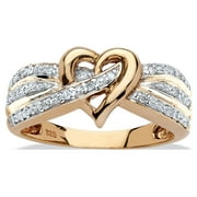 1/10 TCW Round Diamond Crossover Heart Ring in 18k Yellow Gold over Sterling Silver