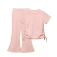 thumbnail image 1 of 1-10 Years Girl's 2PCS Outfits Summer Tops Short Sleeve T-Shirt Tee and Pants Bell Bottom Flared Pants Sets, 1 of 3