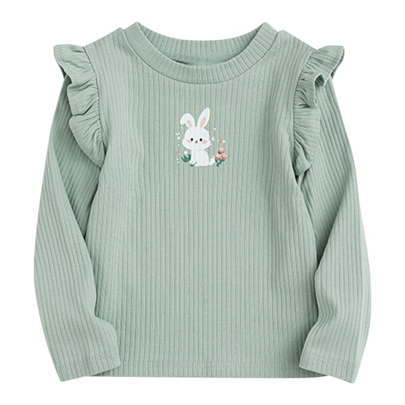 1-10 Years Girls' Fashion Ruffle Bottom Shirt Long Sleeve Round Neck Top/Shirt
