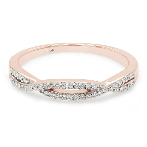 1/10 ct. t.w Round Cut Lab Created Moissanite Diamond Cross-Over Infinity Twist Band Ring For Women In 10K Solid Rose Gold (G-H Color, VVS1 Clarity, 0.10 Cttw)-6.5