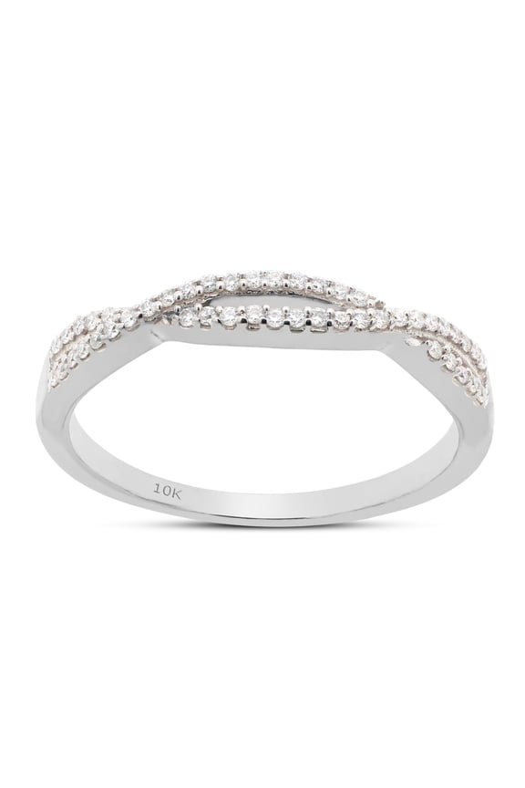 1/10 ct. t.w Round Cut Lab Created Moissanite Diamond Cross-Over Infinity Twist Band Ring For Women In 10K Solid White Gold (G-H Color, VVS1 Clarity, 0.10 Cttw)-7