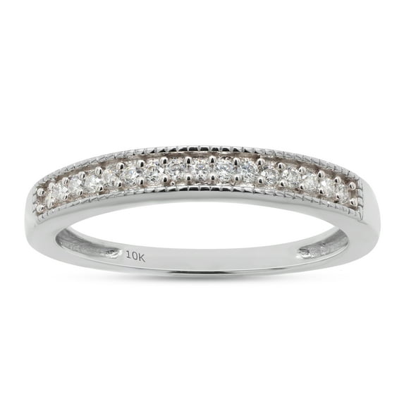 1/10 ct. t.w Round Cut Lab Created Moissanite Diamond Half Eternity Stackable Band Ring For Women In 10K Solid White Gold (G-H Color, VVS1 Clarity, 0.10 Cttw)-8.5
