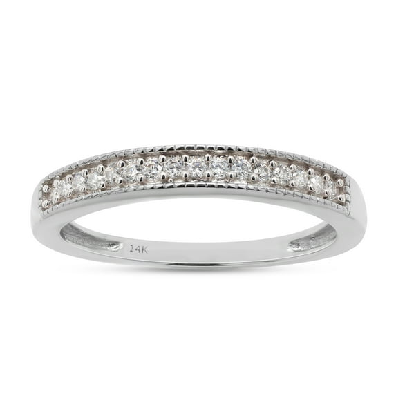 1/10 ct. t.w Round Cut Lab Created Moissanite Diamond Half Eternity Stackable Band Ring For Women In 14K Solid White Gold (G-H Color, VVS1 Clarity, 0.10 Cttw)-8.5