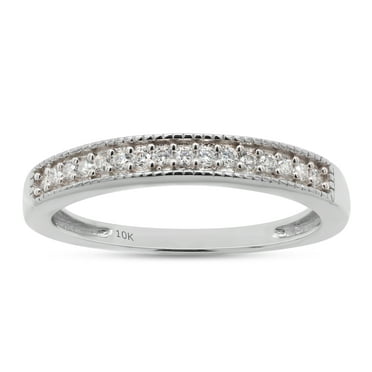 1/10 ct. t.w Round Cut Lab Created Moissanite Diamond Half Eternity Stackable Band Ring For Women In 10K Solid White Gold (G-H Color, VVS1 Clarity, 0.10 Cttw)-10