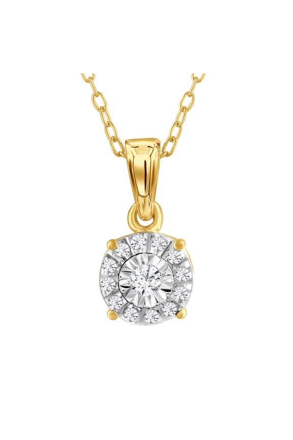 1/10 cttw Round Cut Natural Diamond Pendant Necklace in Yellow Flash Plated Over Sterling Silver