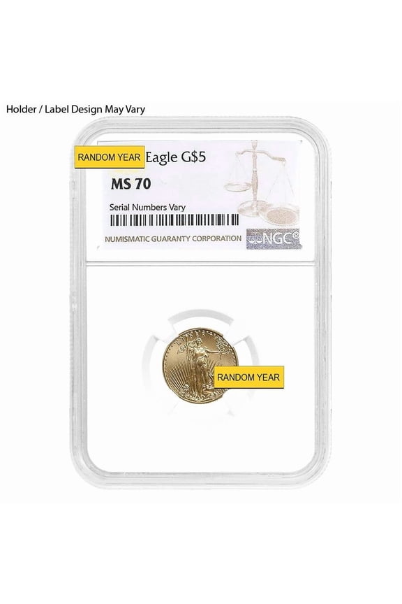 1/10 oz $5 Gold American Eagle NGC MS 70 (Random Year)