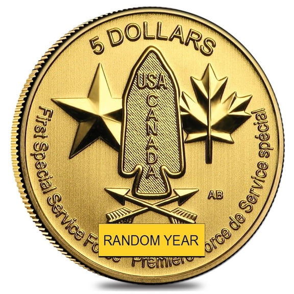 1/10 oz Gold Canada Special Service Force $5 Coin BU (Random Year)