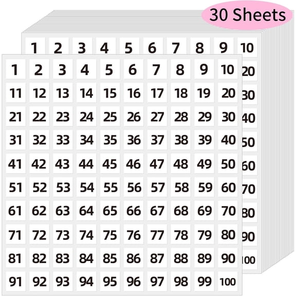1 to 100 Consecutive Number Stickers, 0.4 inch Square Small Number Stickers Labels for Inventory, Storage, Organizing, Boxes, Bins, Toolbox, Locker (3000 Labels, White)