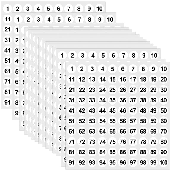 1 to 100 Consecutive Number Stickers, 50 Sheets Round Vinyl Labels for Inventory Organization, Storage Bins, Toolbox, Locker, Indoor Outdoor Use, White 0.4 Inch