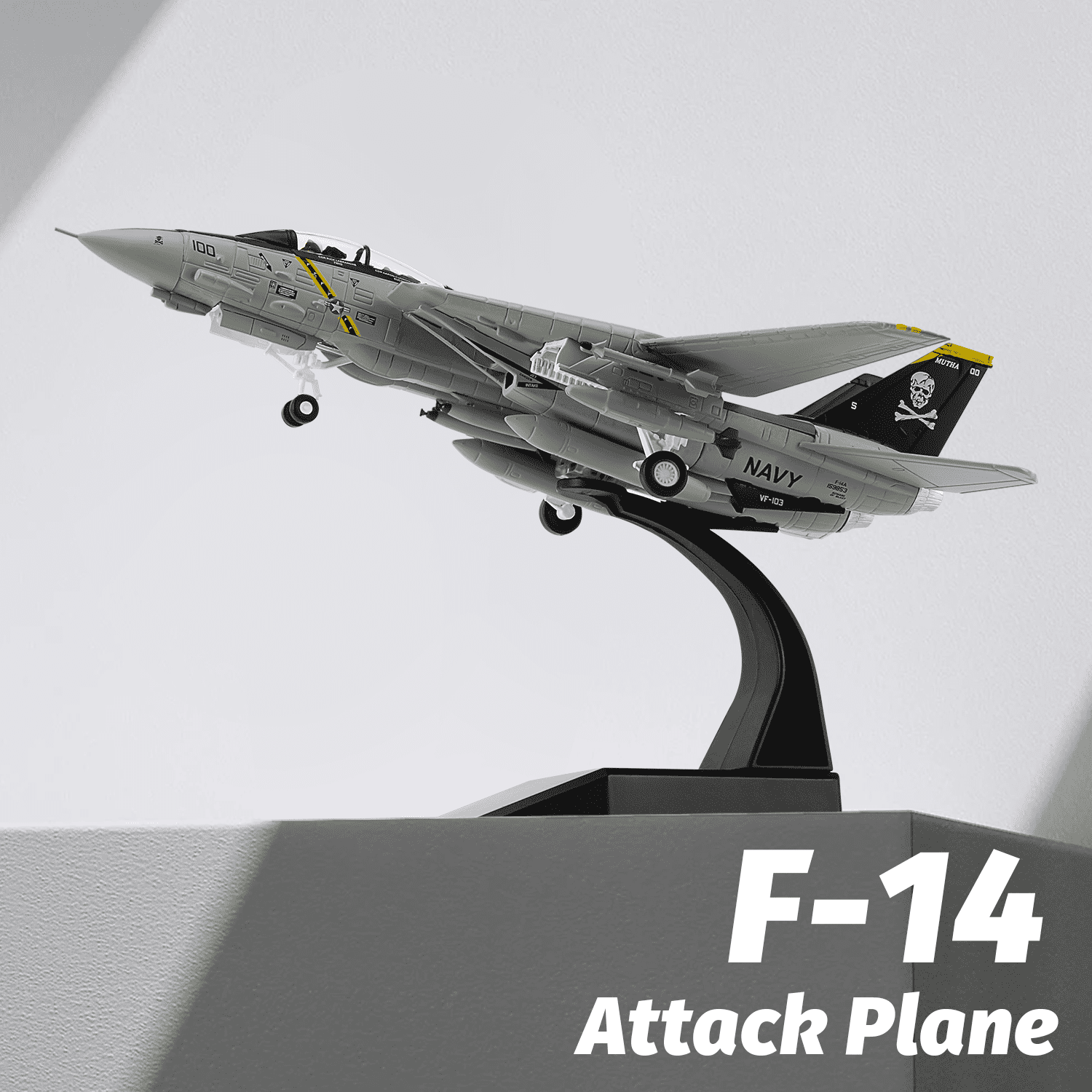 1/100 F14 Tomcat Model Skeleton Fighter Attack Plane Diecast Military  Models Metal Airplane Models for Collection or Gift, White