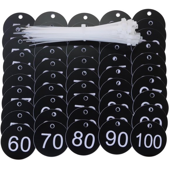 1-100 Number Tags Plastic Numbered Marking Identification Hang Tags Luggage Labels ID Tag with Rings for Organized Coded Key Box Cabinet Plant Coding Tag (Black)