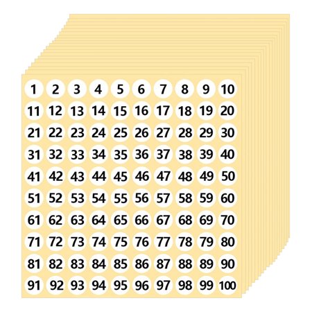 1-100 Numbers Stickers 10mm Adhesive Labels, 25 Sheets