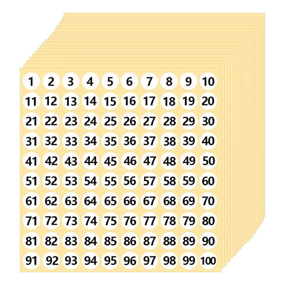 1-100 Numbers Stickers 10mm Adhesive Labels, 25 Sheets