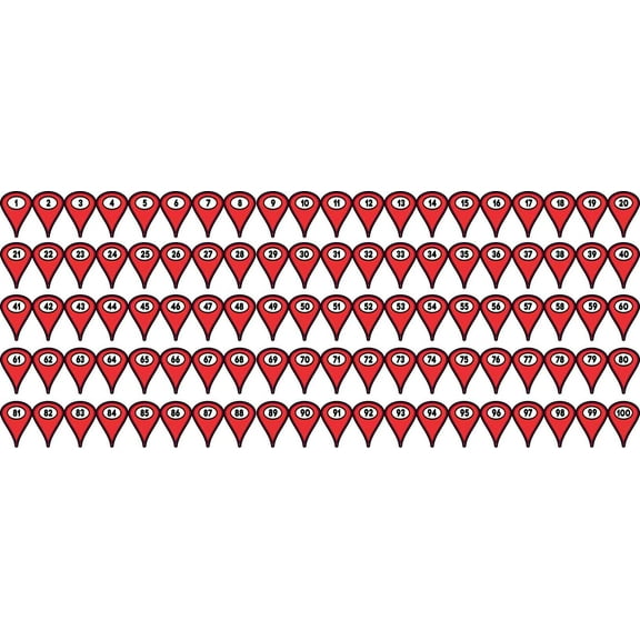 1-100 Red Map Pointer Stickers