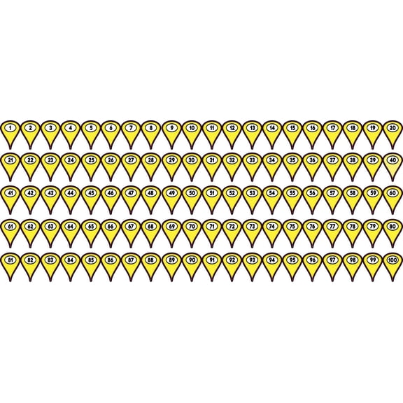 1-100 Yellow Map Pointer Stickers