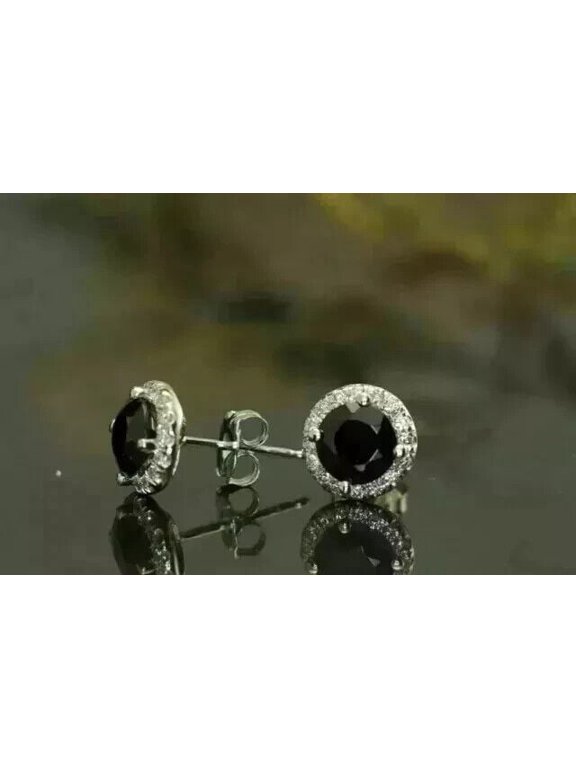 1.10CT Round Cut Lab-Created Black Diamond Stud Earrings 14K White Gold Plated