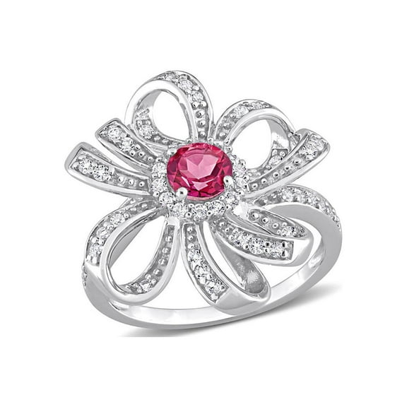1.10Carat (Ctw) Pink and White Topaz Flower Ring in Sterling Silver
