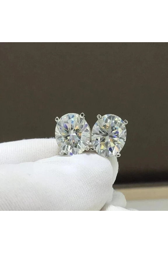 1.10Ct Oval Cut Lab Created Moissanite Solitaire Stud Earrings 14K White Gold Plated
