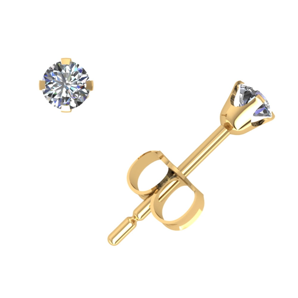 JEWELWESELL 1/10Ct Round Cut Diamond Solitaire Stud Earrings 14k Yellow Gold Push Back K I2