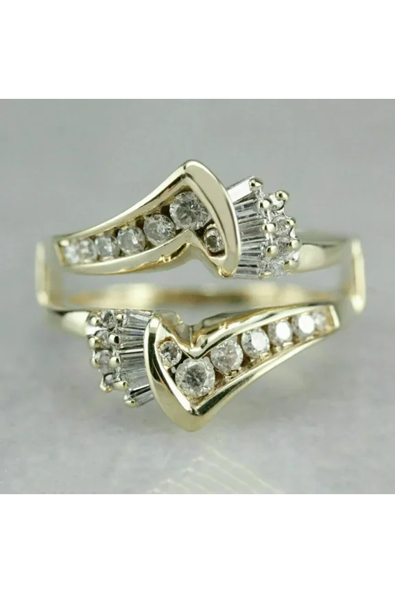 1.10Ct Round Cut Lab Created Diamond Enhancer Ring Guard Wrap Band 14K Yellow Gold Plated