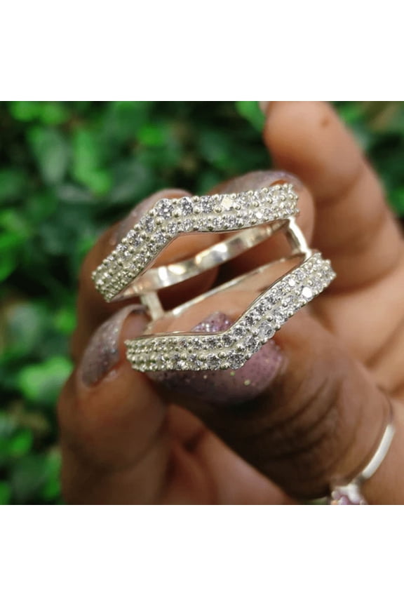 1.10Ct Round Cut White Diamond Ring Guard- Engagement Ring Enhance Wrap in 925 Sterling Silver