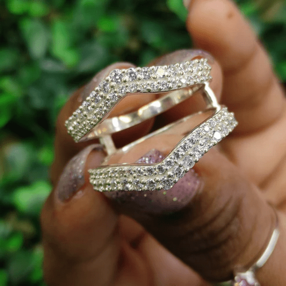 1.10Ct Round Cut White Diamond Ring Guard- Engagement Ring Enhance Wrap in 925 Sterling Silver