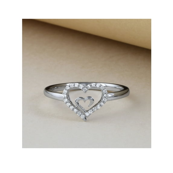 1/10Ct TDW Diamond 10k White Gold Heart in Heart Fashion Ring
